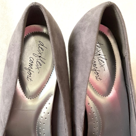 GRAY DEXFLEX COMFORT SLIP ON KARLIE SUEDE OFFICE BUSINESS WEDGE HEEL SZ 10 - Picture 5 of 12